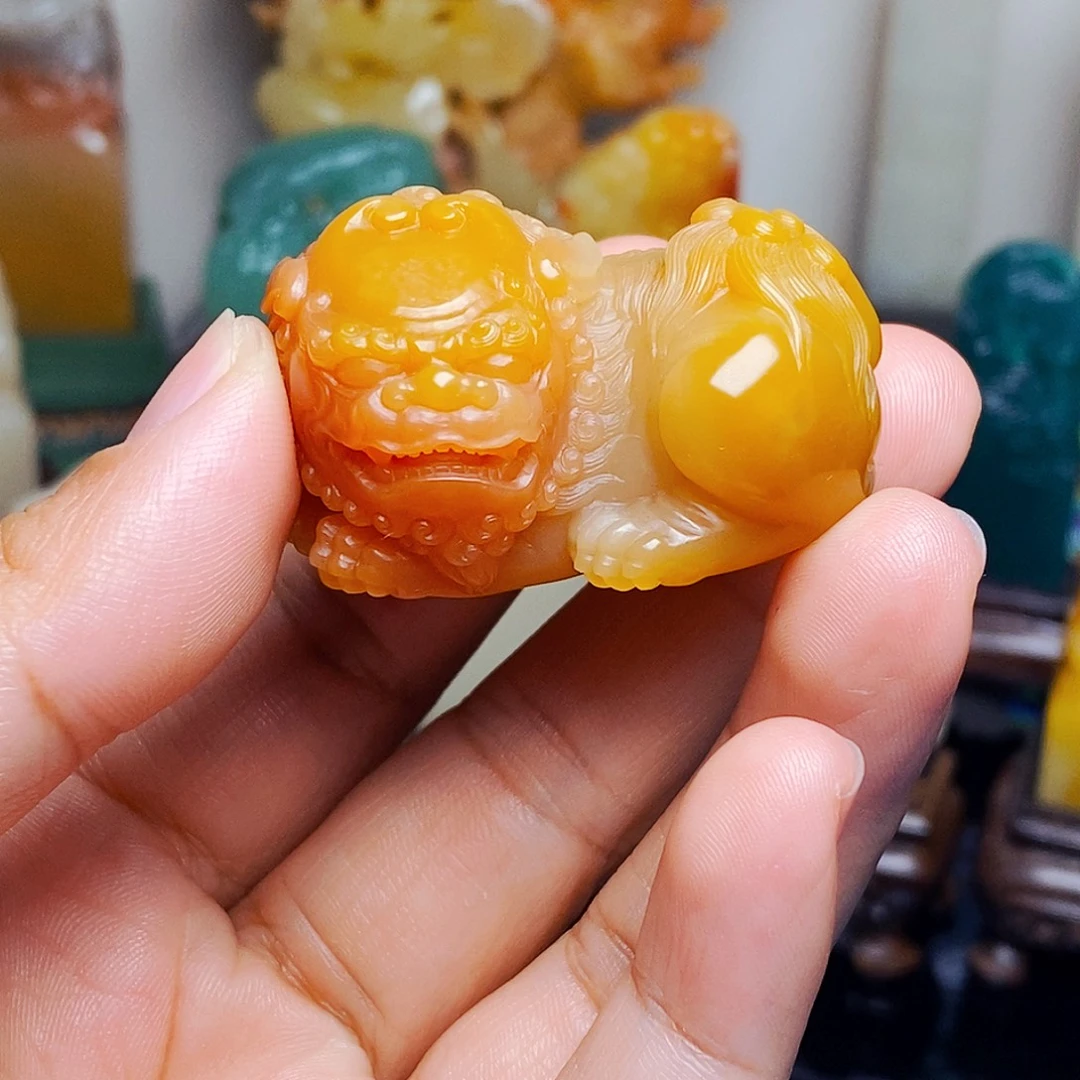 漫***迷印石寿山石古兽手把件