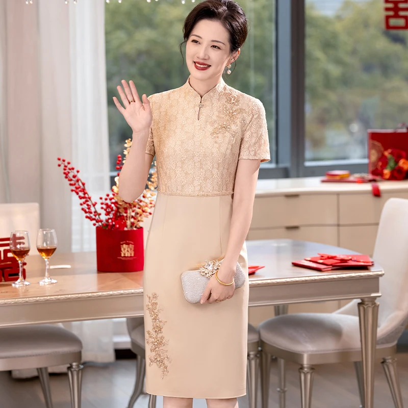 喜妈妈气质婚宴礼服2025春夏新款喜婆婆高端年轻改良旗袍大码5XL