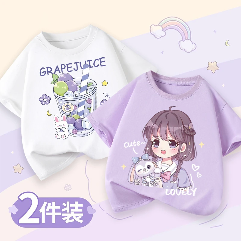 女童t恤夏季纯棉宽松夏装童装儿童短袖潮装韩版印花百搭时尚上衣