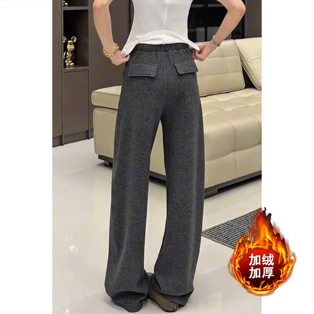 艾塔莉窄版秋冬女加绒加厚显瘦休闲裤气质百搭宽松垂感长裤松紧腰