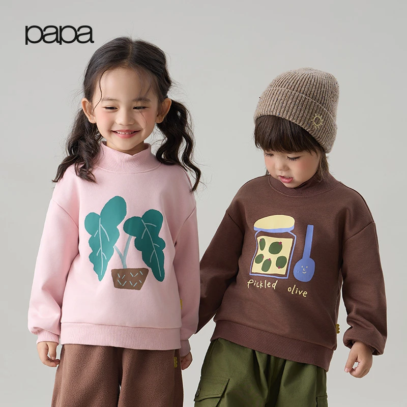 【秀场同款】papa爬爬秋季舒适保暖向日葵暖阳绒大印花卫衣