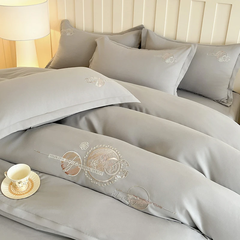 奢侈生活轻奢A类水洗绣花四件套裸睡四季套件不起球不掉色不缩水