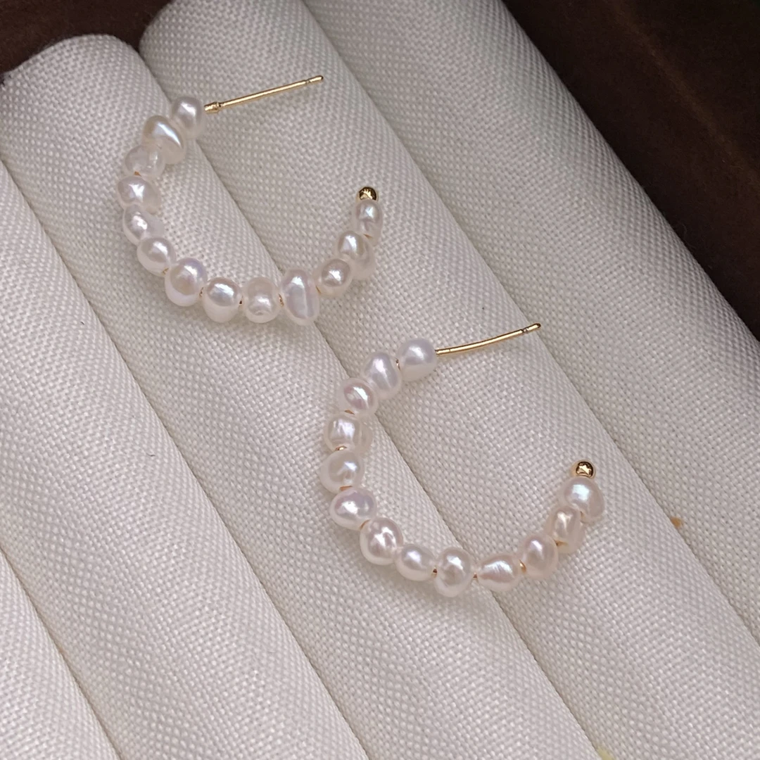 E145  无核淡水珍珠大耳圈，明星同款时尚百搭法式