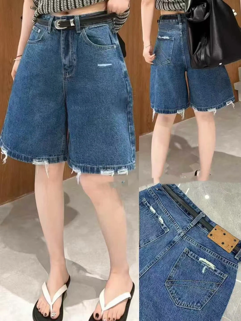 2626-31102 破洞毛边无弹五分裤短裤牛仔裤