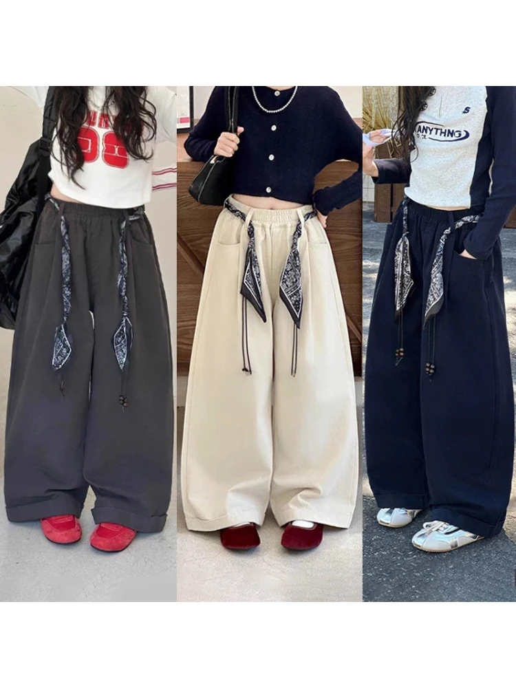 女童休闲裤2025新款秋装秋冬中大童洋气工装裤时髦百搭宽松阔腿裤