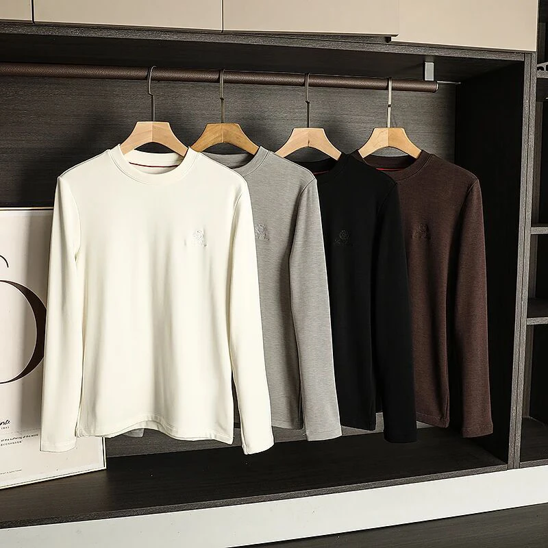 宝丫轻奢  男式时尚简约纯色圆领保暖打底衫长袖上衣K3965