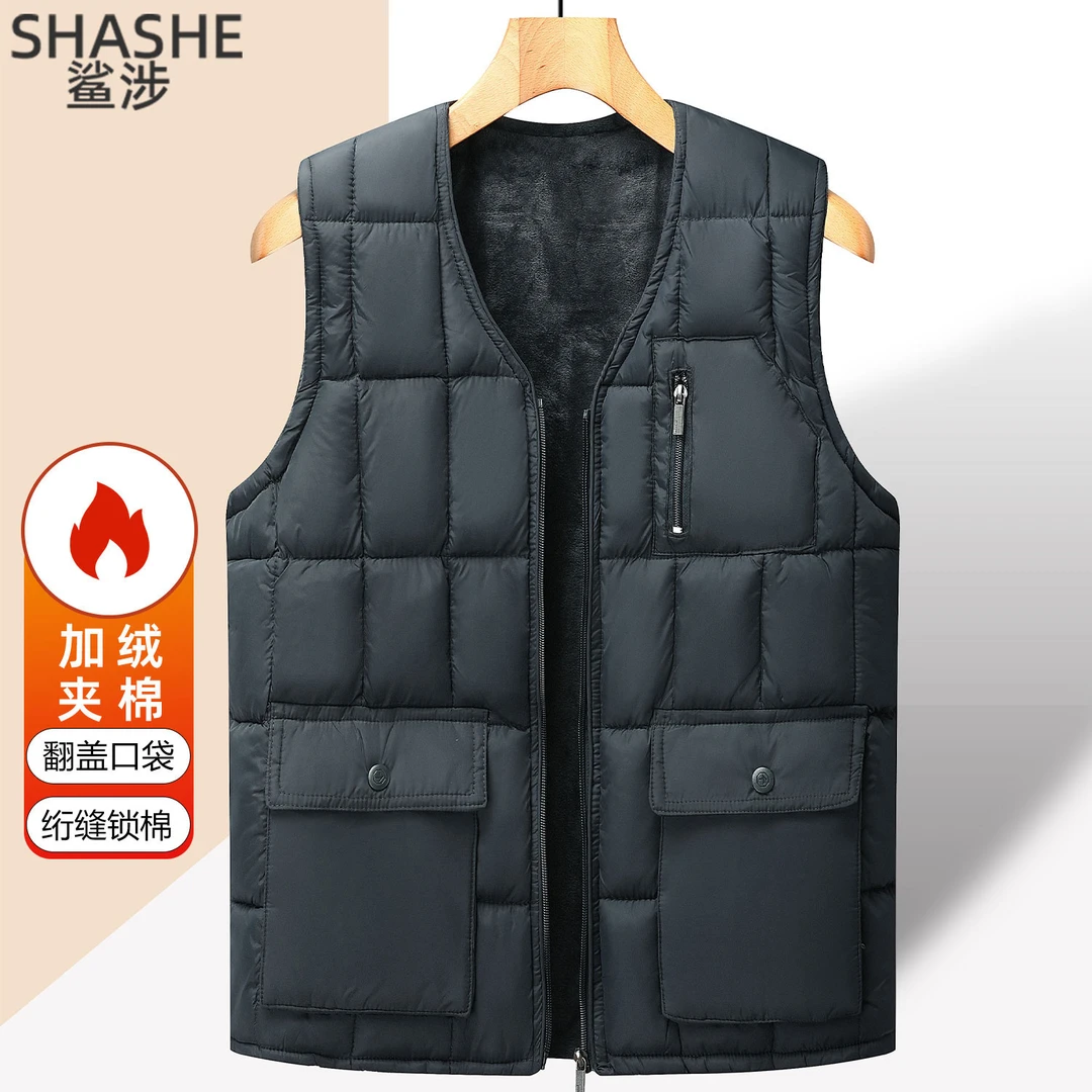 秋冬中老年人马甲男加绒加厚爸爸保暖羽绒棉马甲背心爷爷坎肩冬装
