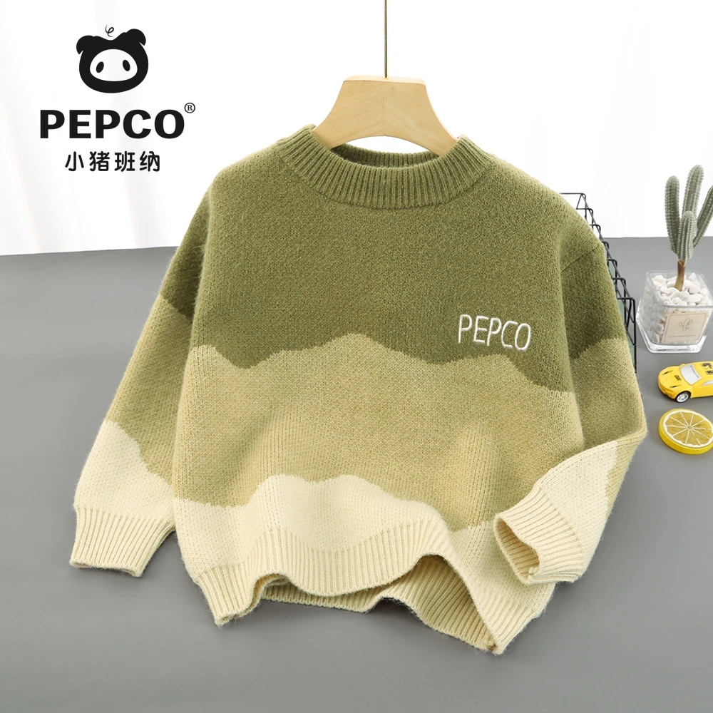 PEPCO/小猪班纳2025秋冬新款渐变洋气男童毛衣女宝针织打底衫撞色