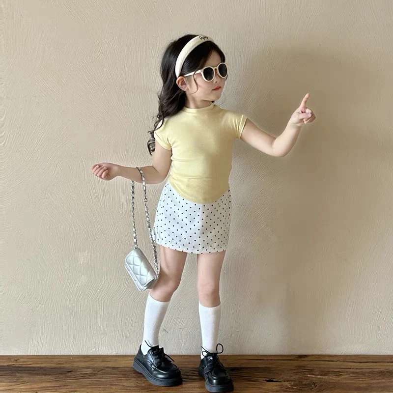 【亲子款】女童2025夏季新款短袖上衣小众波点半身裙可爱气质套装