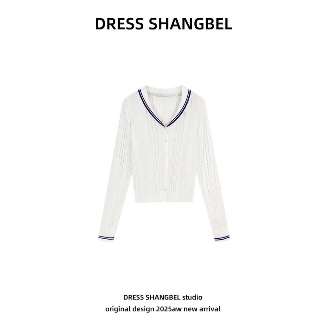 DRESS -秋季C72设计师时尚撞色设计感百搭白色气质毛针织衫5962H