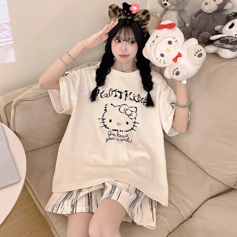 睡衣女款夏季纯棉短袖短裤2025新款可外穿甜美卡通学生家居服套装