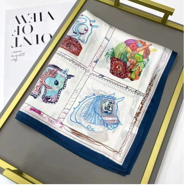 100%桑蚕丝【宫格马头】65方巾单面真丝丝巾时尚女士气质B066