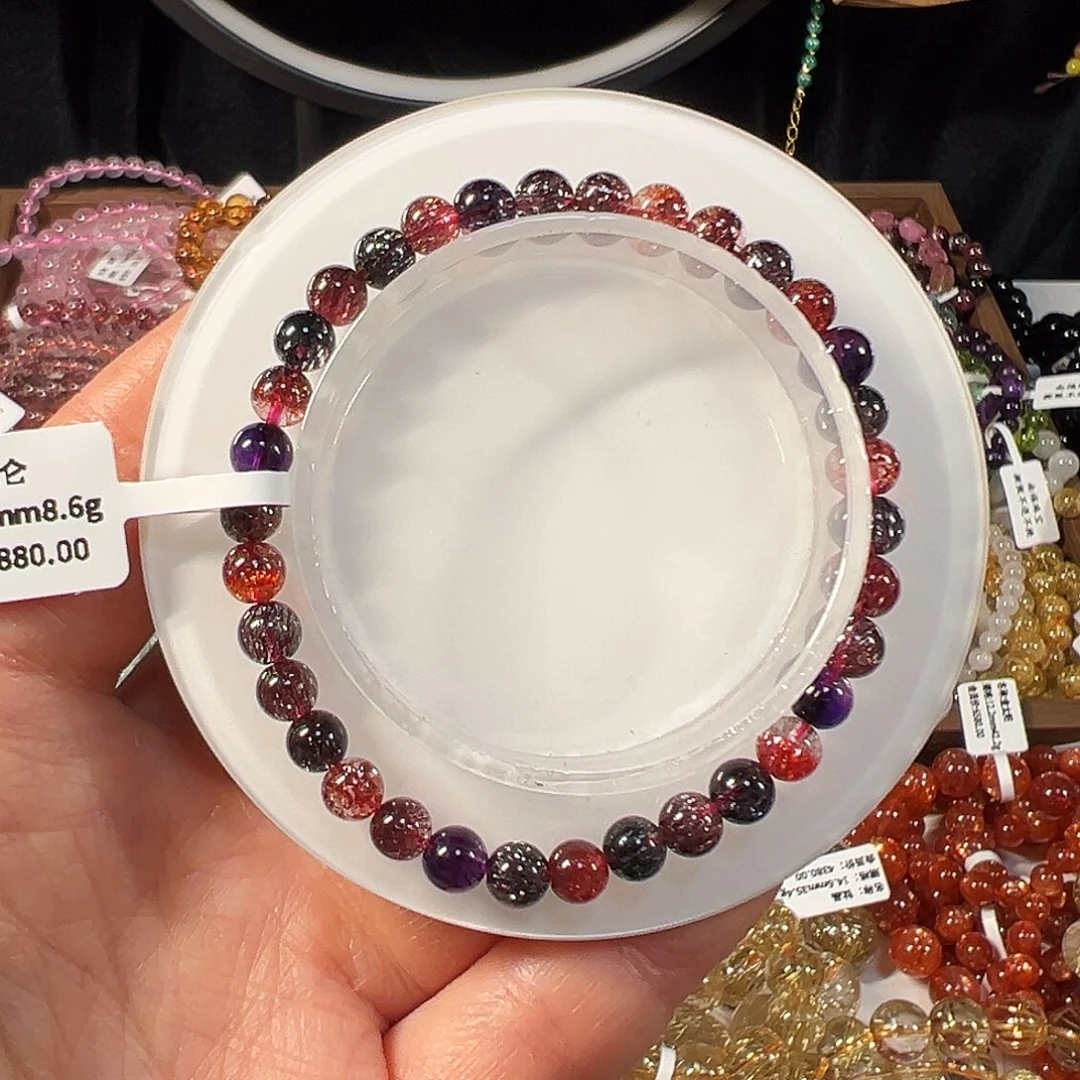 水晶手链未镶嵌天然巴西超七黑加仑5.7mm满顺透体单圈手串