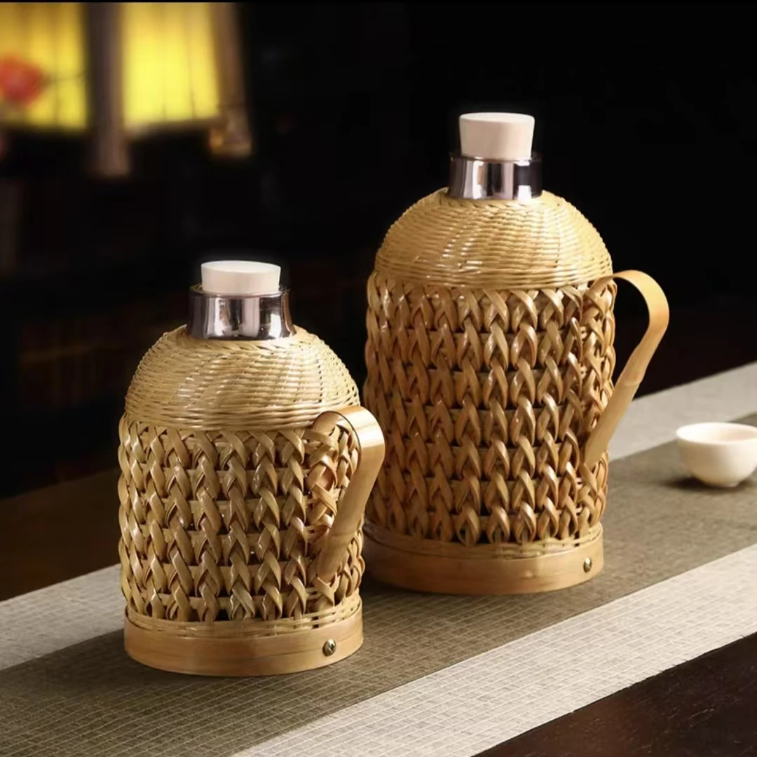 竹编热水瓶传统木塞保温瓶玻璃内胆水壶