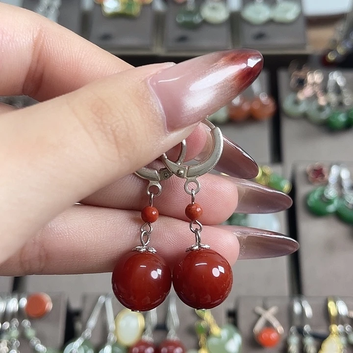 玛瑙/玉髓银S925镶嵌耳饰12左右耳扣