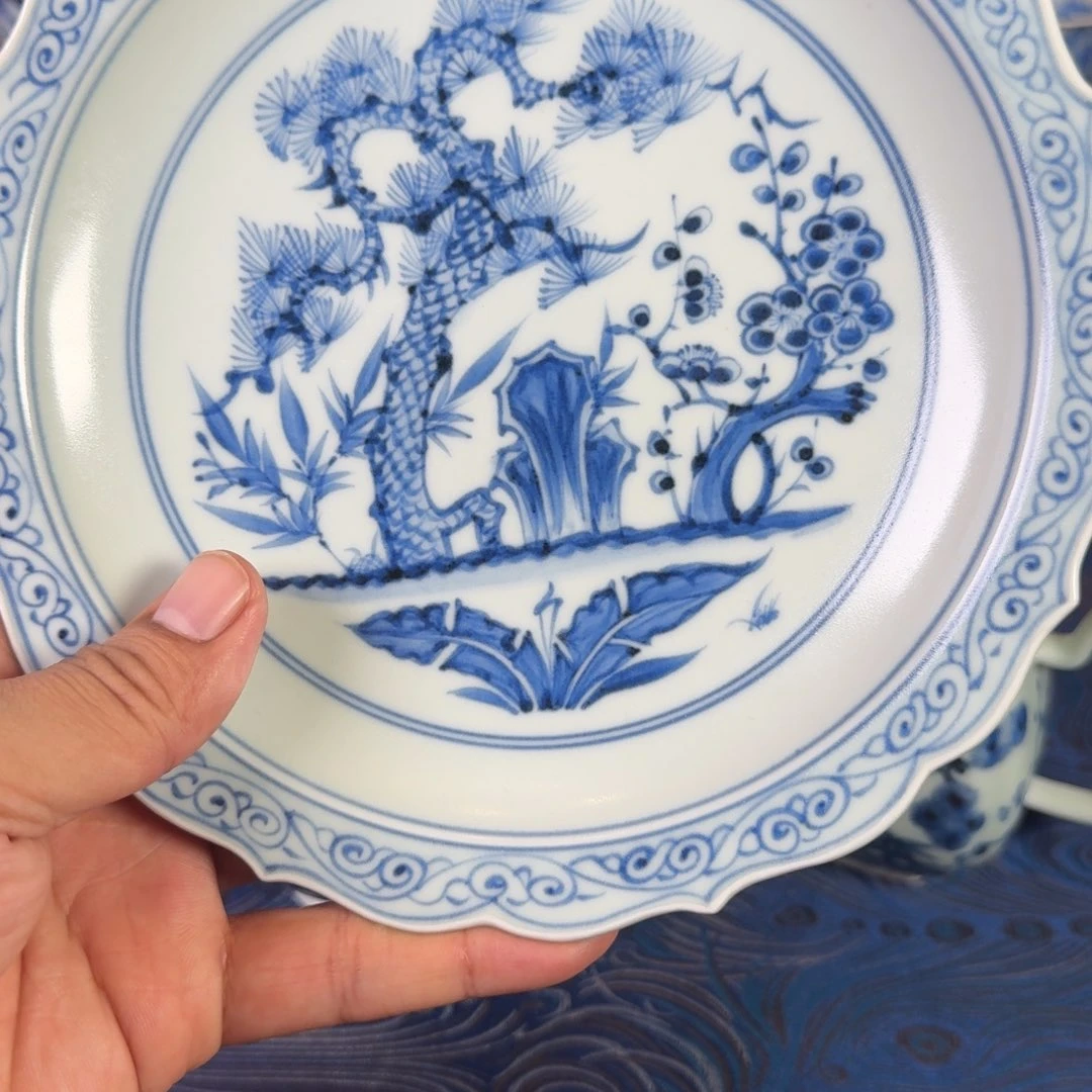 景德镇全手工手绘仿元青花松竹梅壶承