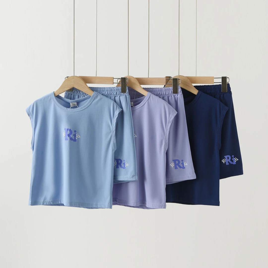 夏季儿童2025印花字母儿童网眼中大童圆领速干休闲套装 6192