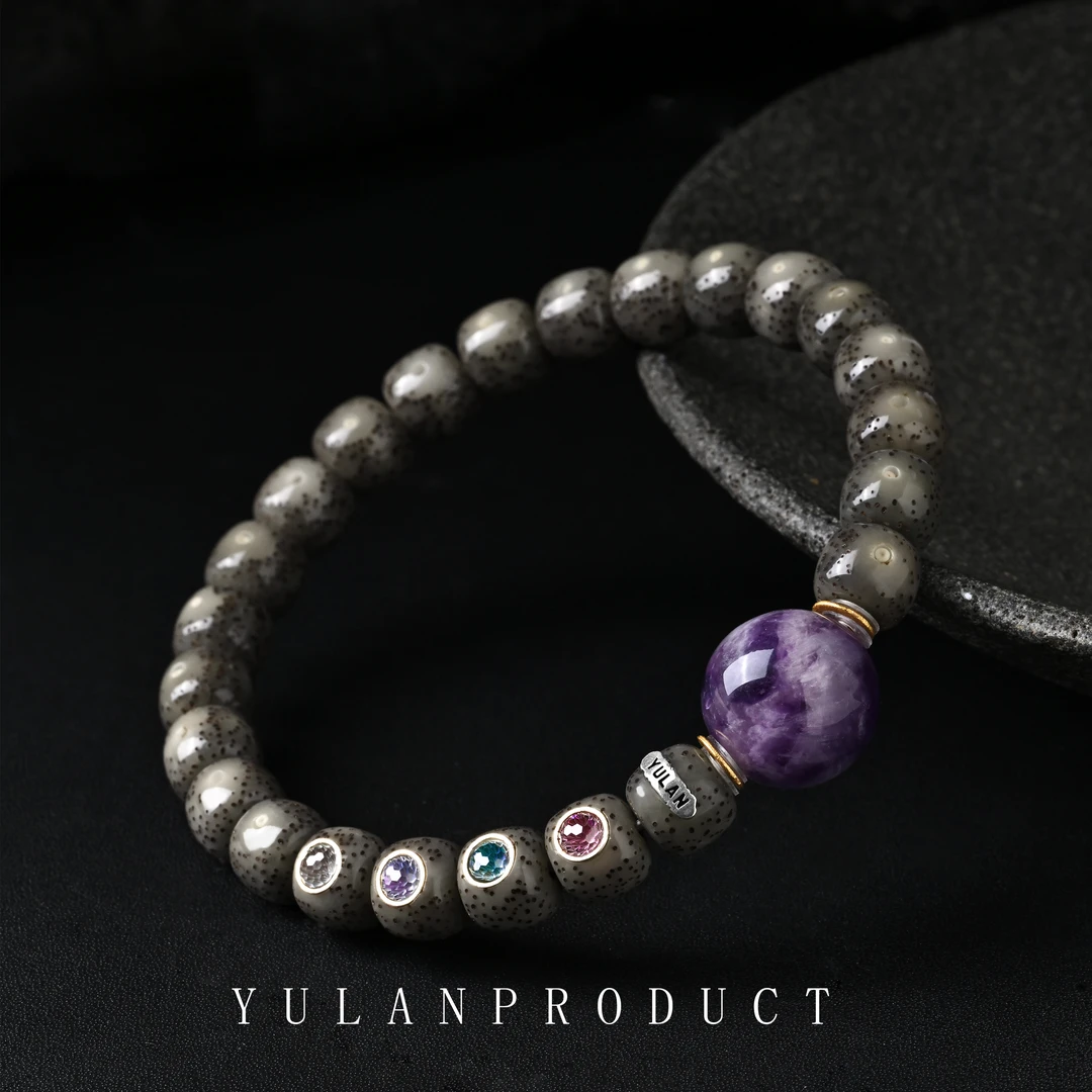 钰澜文玩「紫云奶盖」星月菩提-9*8糯冰镶嵌款搭配-原创设计款