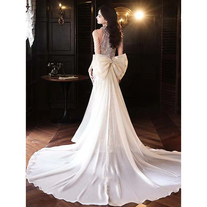 宴会晚礼服女2025新款气质高端主持人法式高定年会拖尾鱼尾连衣裙