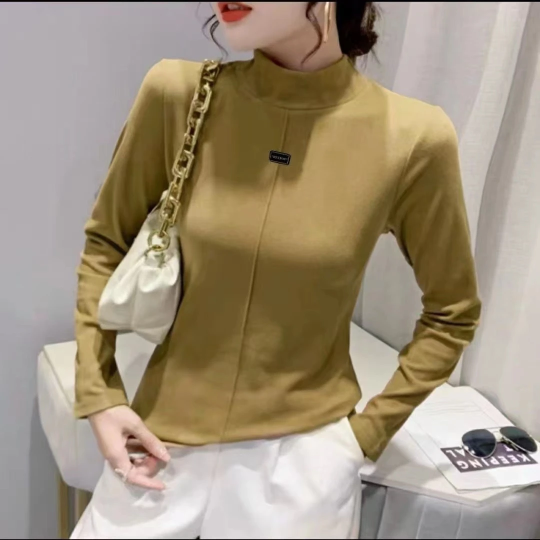 秋冬季装韩版新款内搭打底衫半高圆领贴标长袖t恤 020