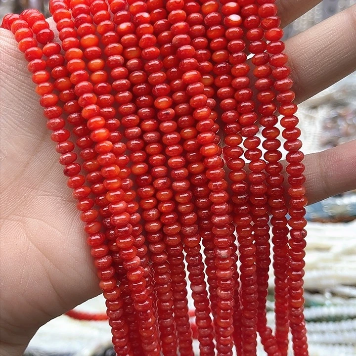 未镶嵌玛瑙/玉髓珠宝半成品一条5mm左右血贝算盘珠