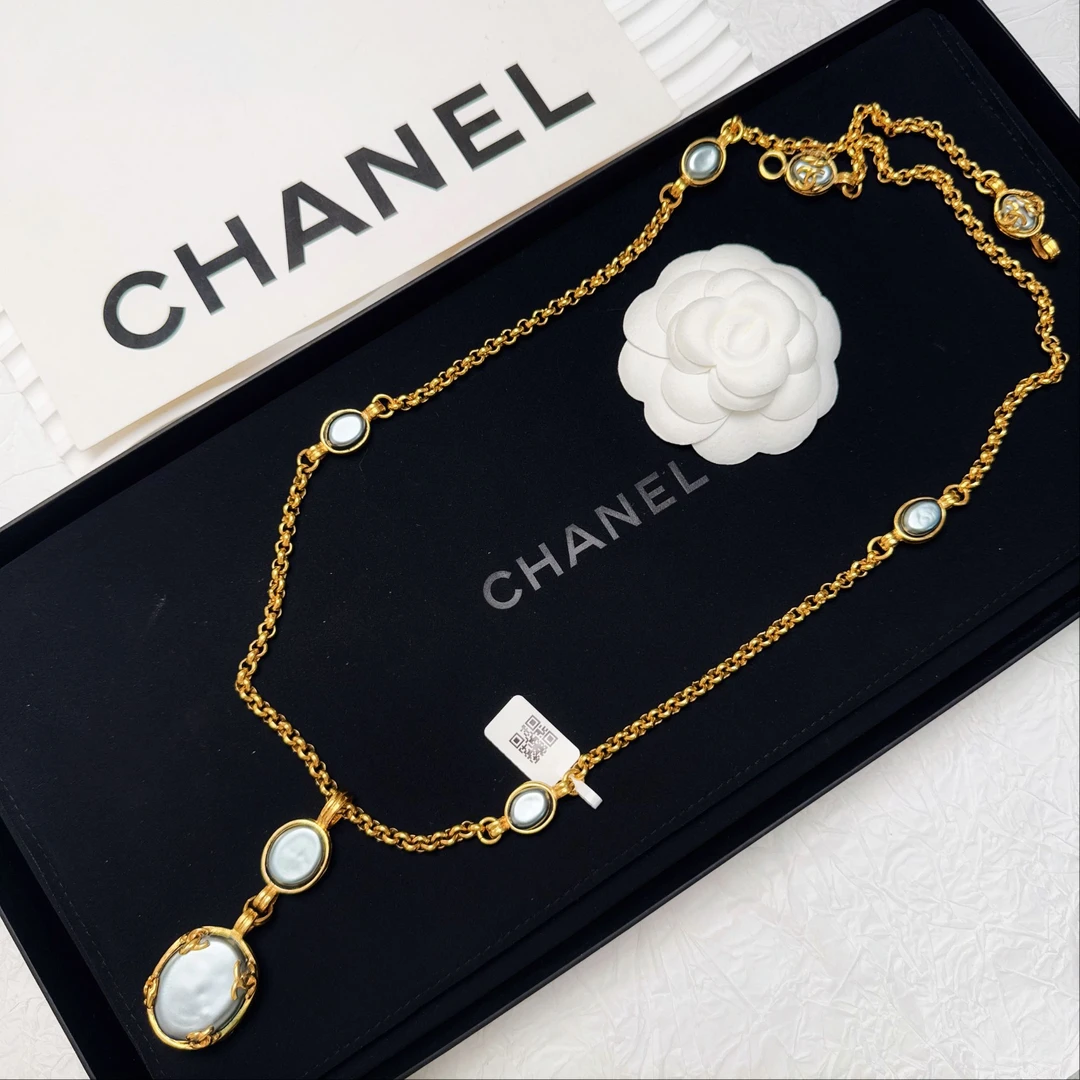 95新 Chanel/香奈儿 柚礼中古/香奈儿灰色石头素金项链LZ501496