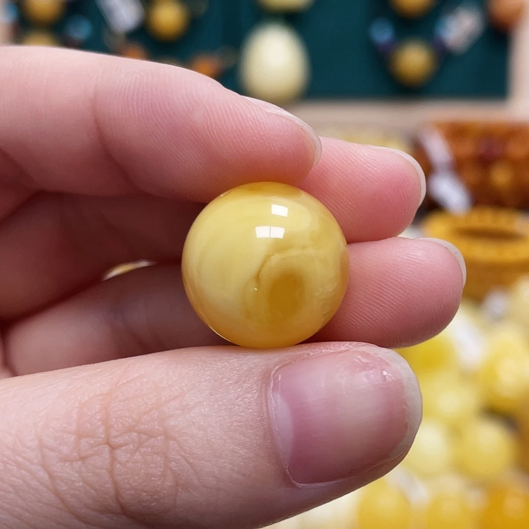 蜜蜡未镶嵌珠宝奇石16.1mm妖花圆珠 瑕