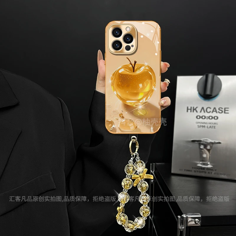 适用【苹果/oppo/华为/vivo/小米】电镀玻璃金苹果创意网红手机壳女