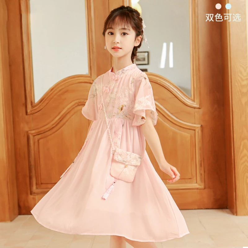 x115中国风连衣裙大童汉服夏装女童夏季新款2025雪纺古装
