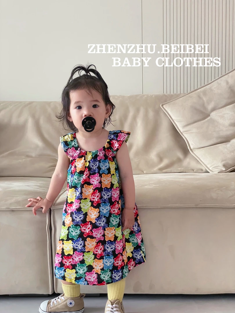 麦米【甜酷女孩】反季清仓-女宝裙子梭织纯棉印花夏日连衣裙