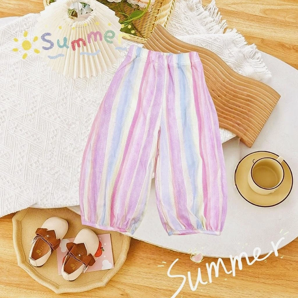 J夏季新款时尚女童韩版洋气百搭休闲裤儿童舒适收口彩条裤子X39