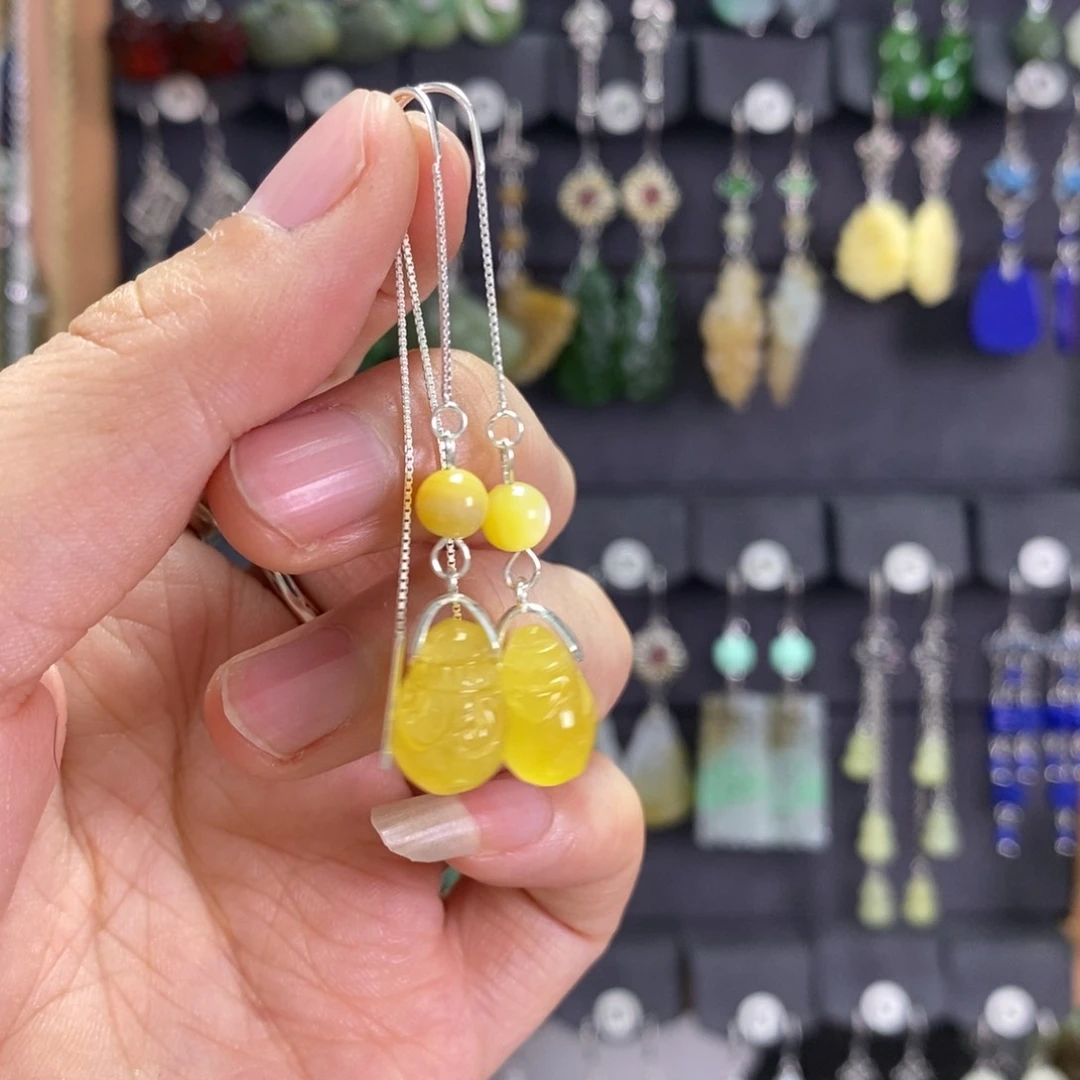 蜜蜡耳饰银S925镶嵌?***?X50