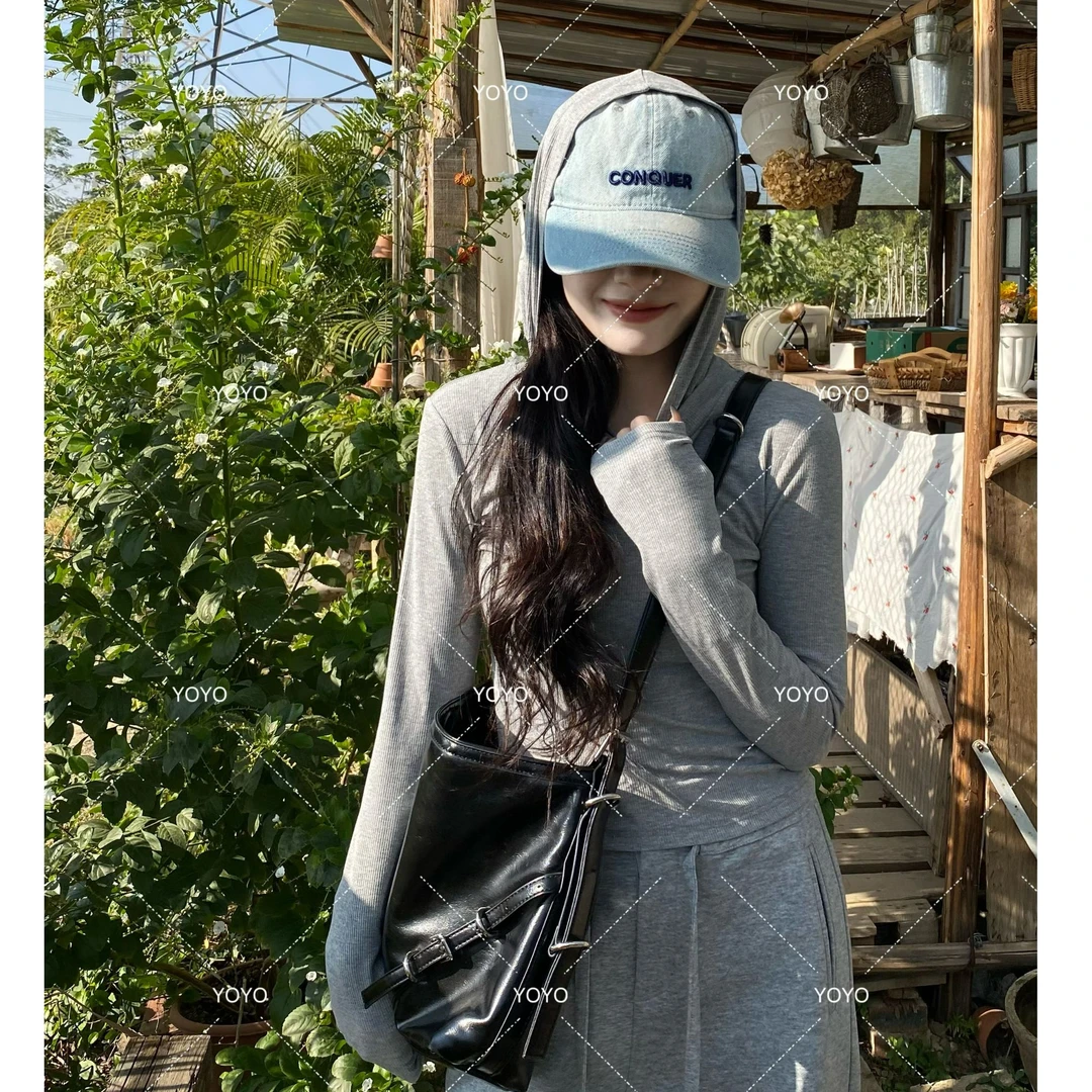 YOYO自制【连帽衫】春款2025运动休闲韩版显瘦纯色小众长袖T恤