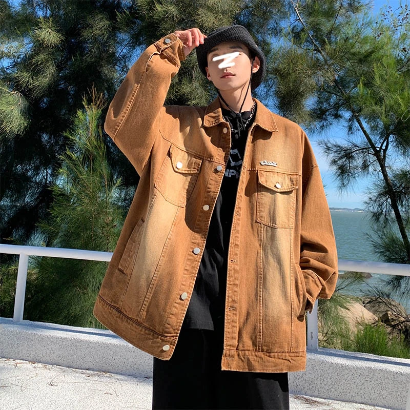 55127春秋潮牌港风复古贴标夹克学院风水洗情侣百搭牛仔外套