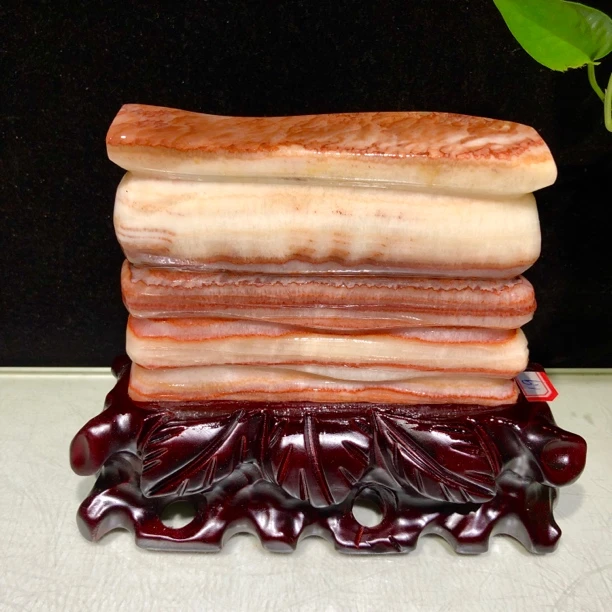 天然猪肉石原石雕刻装饰创意摆件，规格含座17-2.2-14厘米，1.9斤