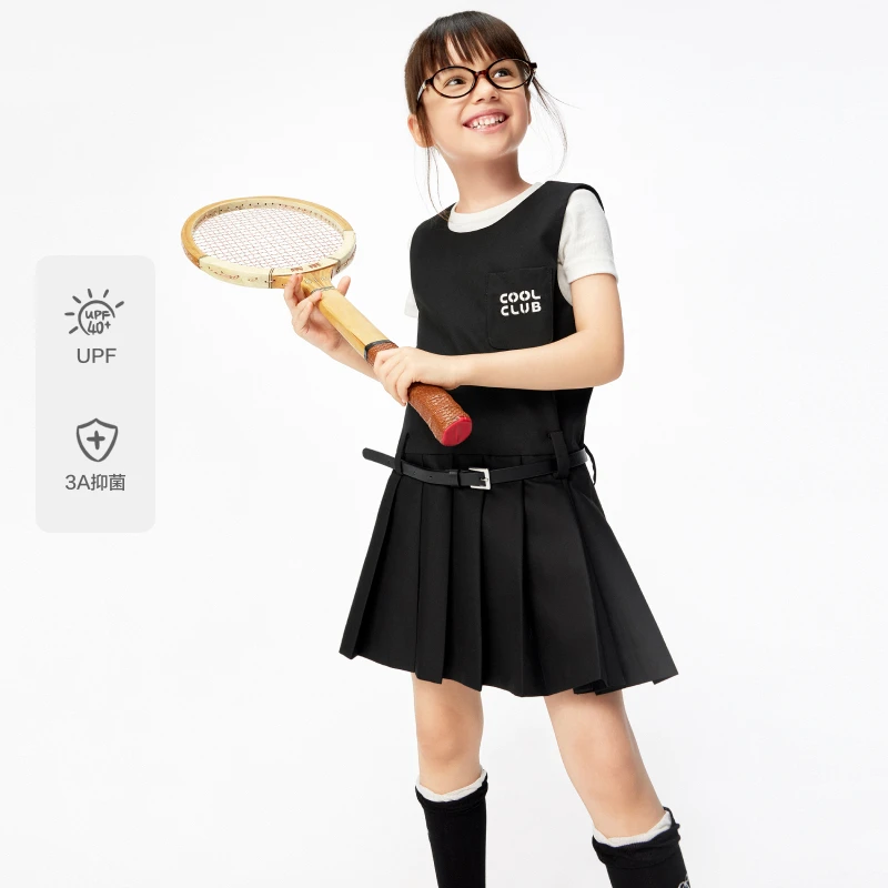 littlemoco童装25春装女童5A抑菌防晒无袖百褶连衣裙#KBE1DRS013