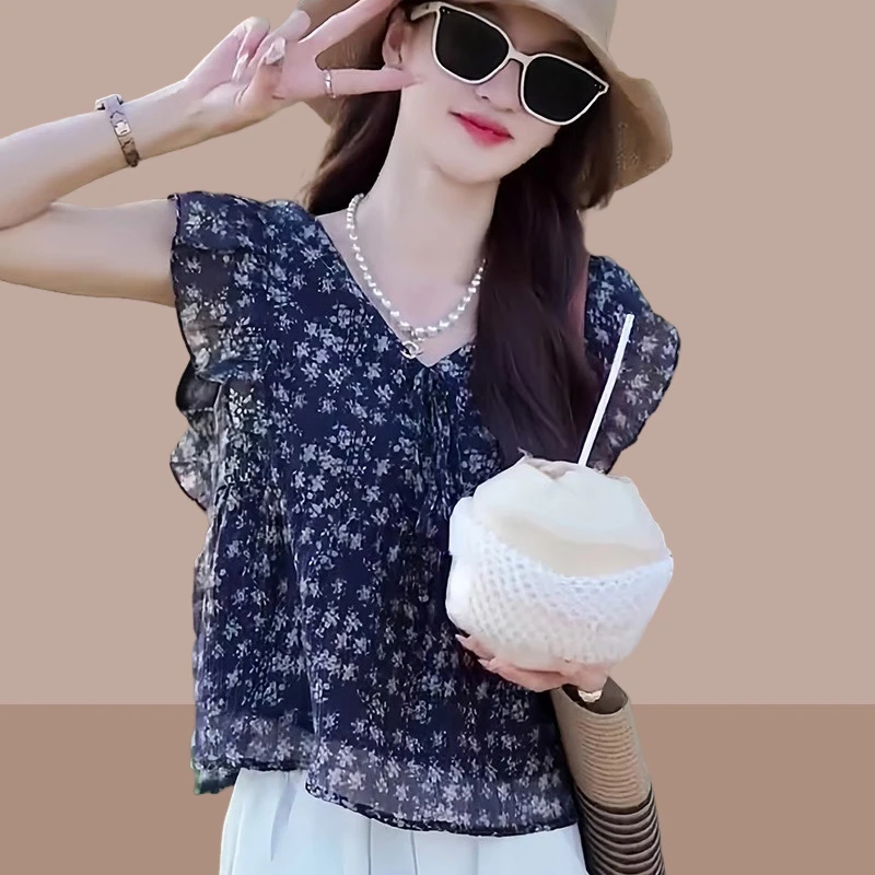香朵儿洋气慵懒风碎花流行衬衫女2025年夏季新款高级感别致上衣