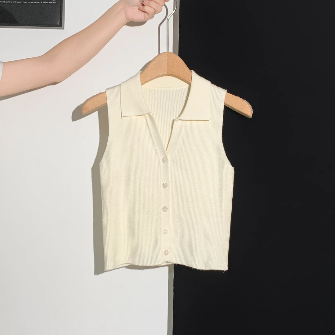 网红polo领无袖针织开衫背心女2025新款修身显瘦气质坎肩外穿上衣