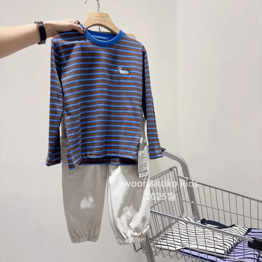 春秋季儿童刺绣小狗中大童圆领休闲打底长袖T恤 18071