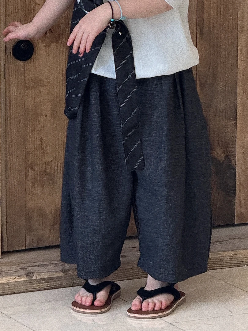 【现货】卤蛋童装：弥漫底片/2025夏韩垂感亚麻廓形九分裤男童2035