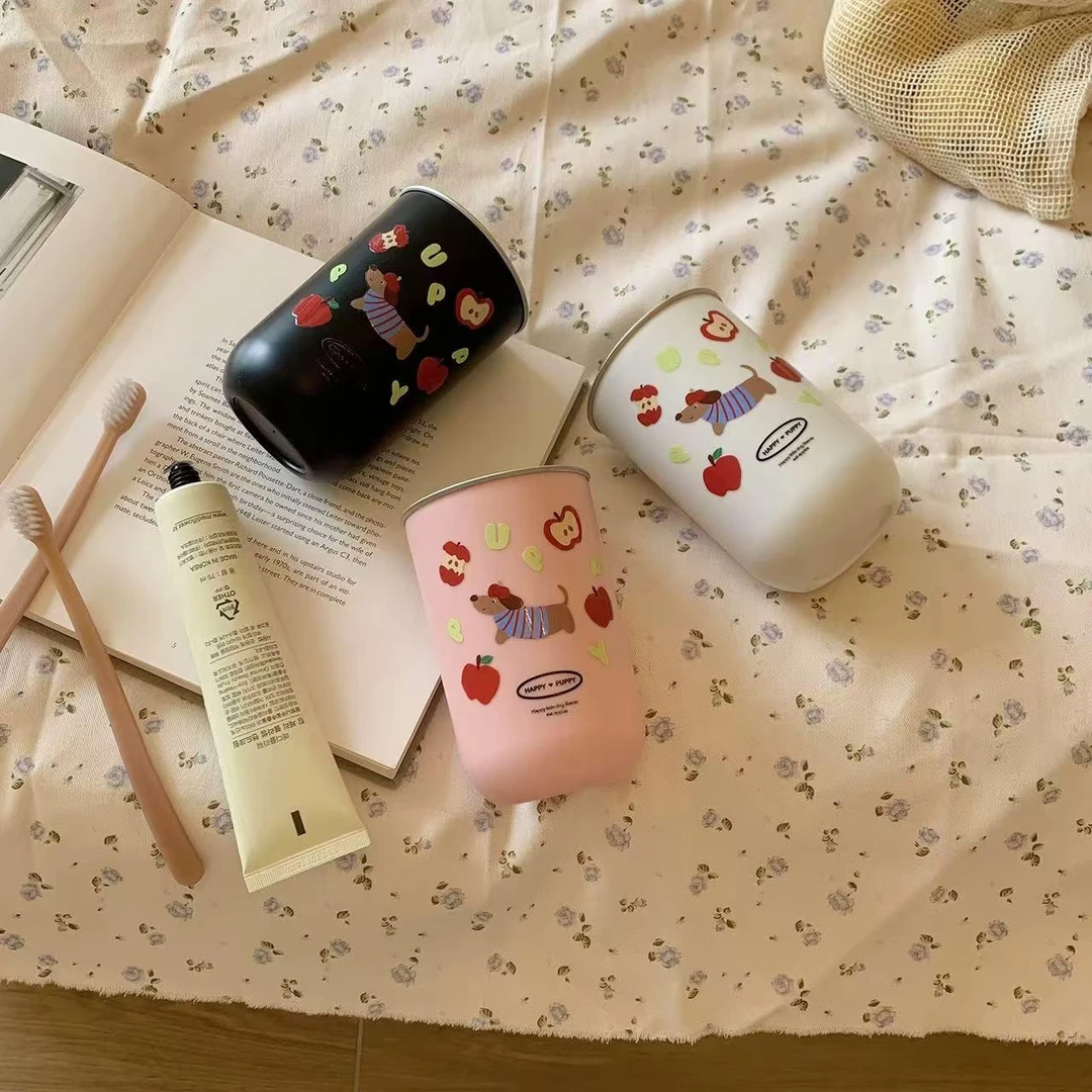 ins风可爱腊肠狗漱口杯不锈钢304家用牙刷杯高颜值学生宿舍洗漱杯