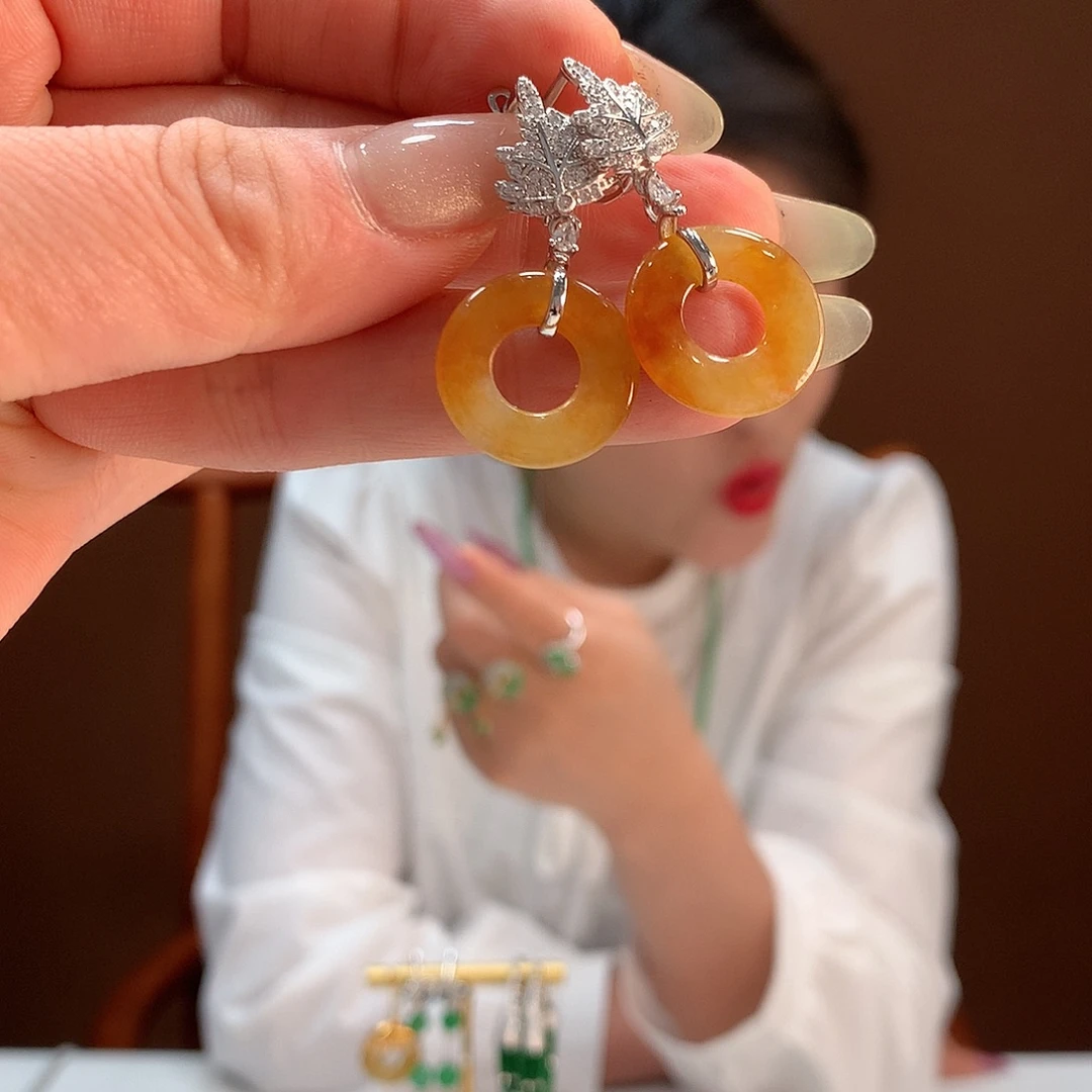 翡翠银S925镶嵌耳饰耳饰