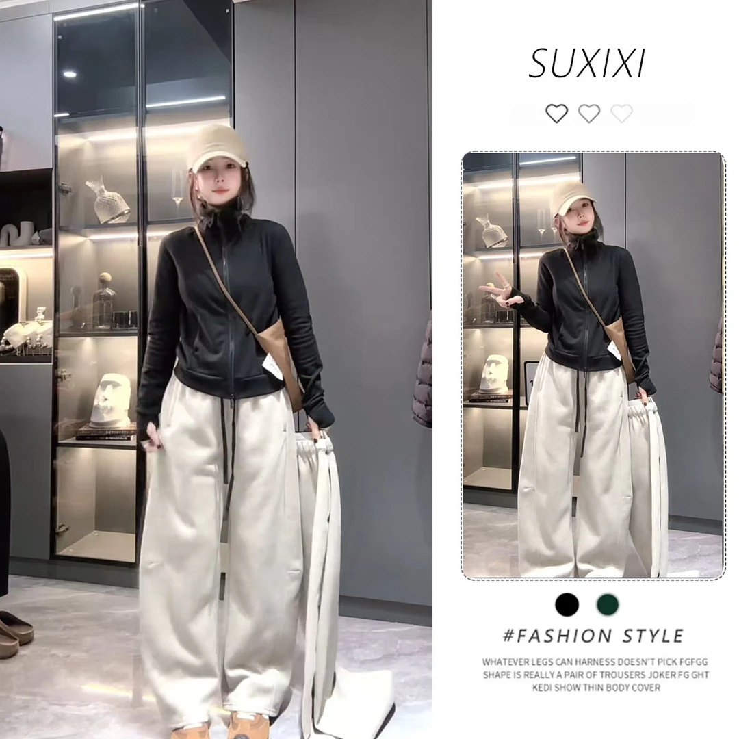 秋季搭配一整套休闲慵懒风套装时尚百搭上衣宽松长裤两件套