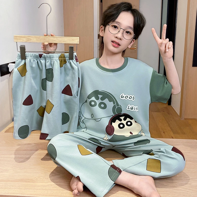 男童睡衣纯棉夏季儿童新款短袖套装中大童男孩网红薄款亲子家居服
