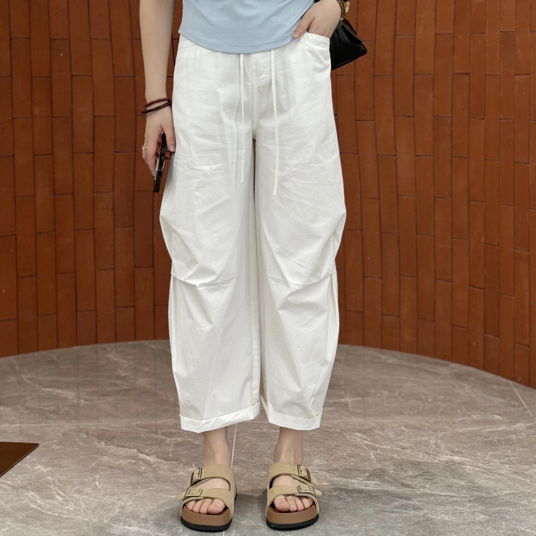 宿慕SUMU九分工装裤子2025薄款秋季百搭休闲显瘦高腰山本裤子女款