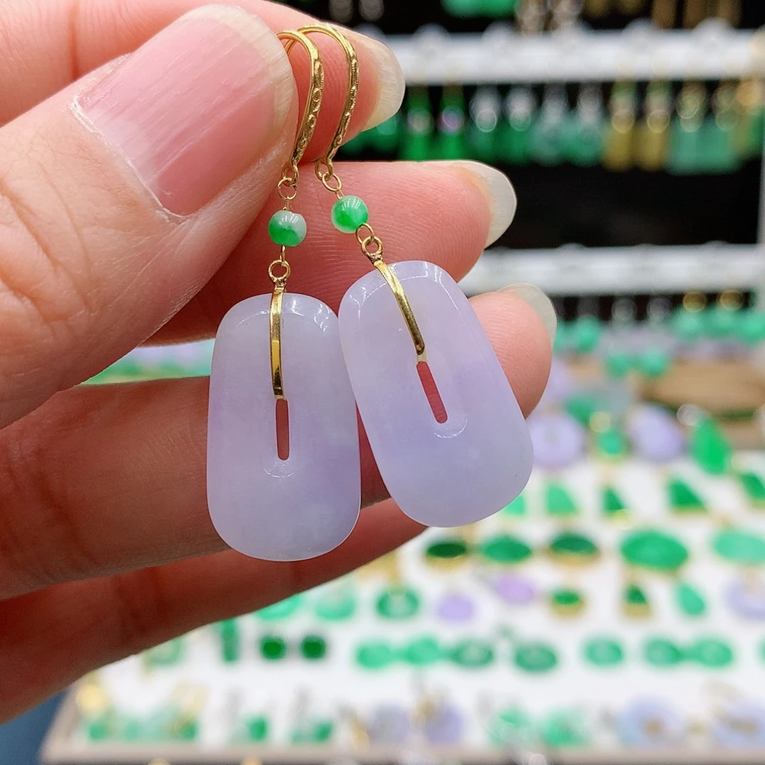 翡翠耳饰18K金镶嵌的