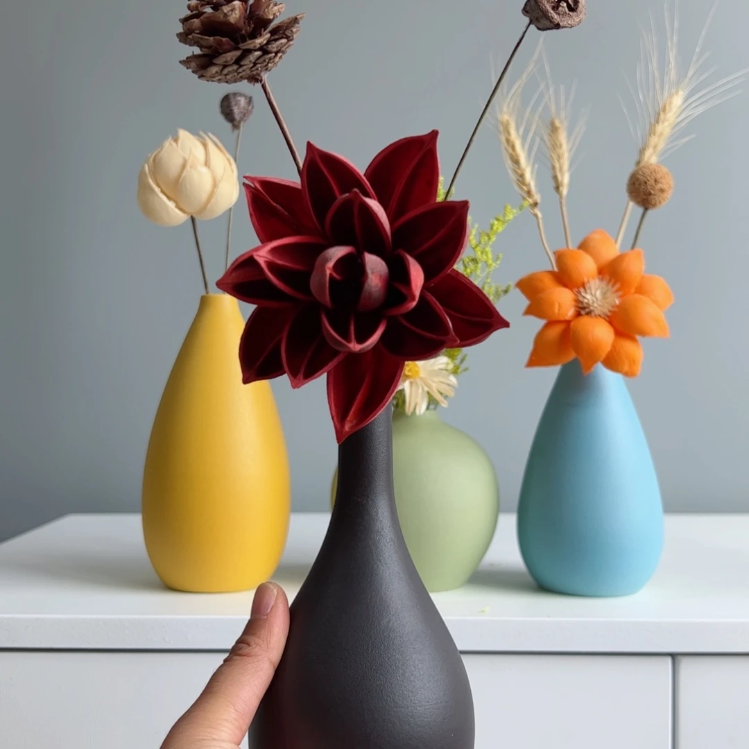 摆件陶瓷小花瓶摆件含花总高约20-30cm