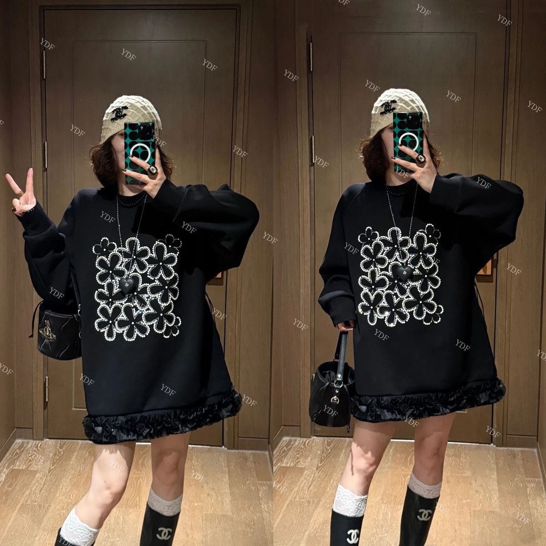 YDFSTUDIO小众【黑色森林】欧货早秋高品重工烫钻设计时尚连衣裙