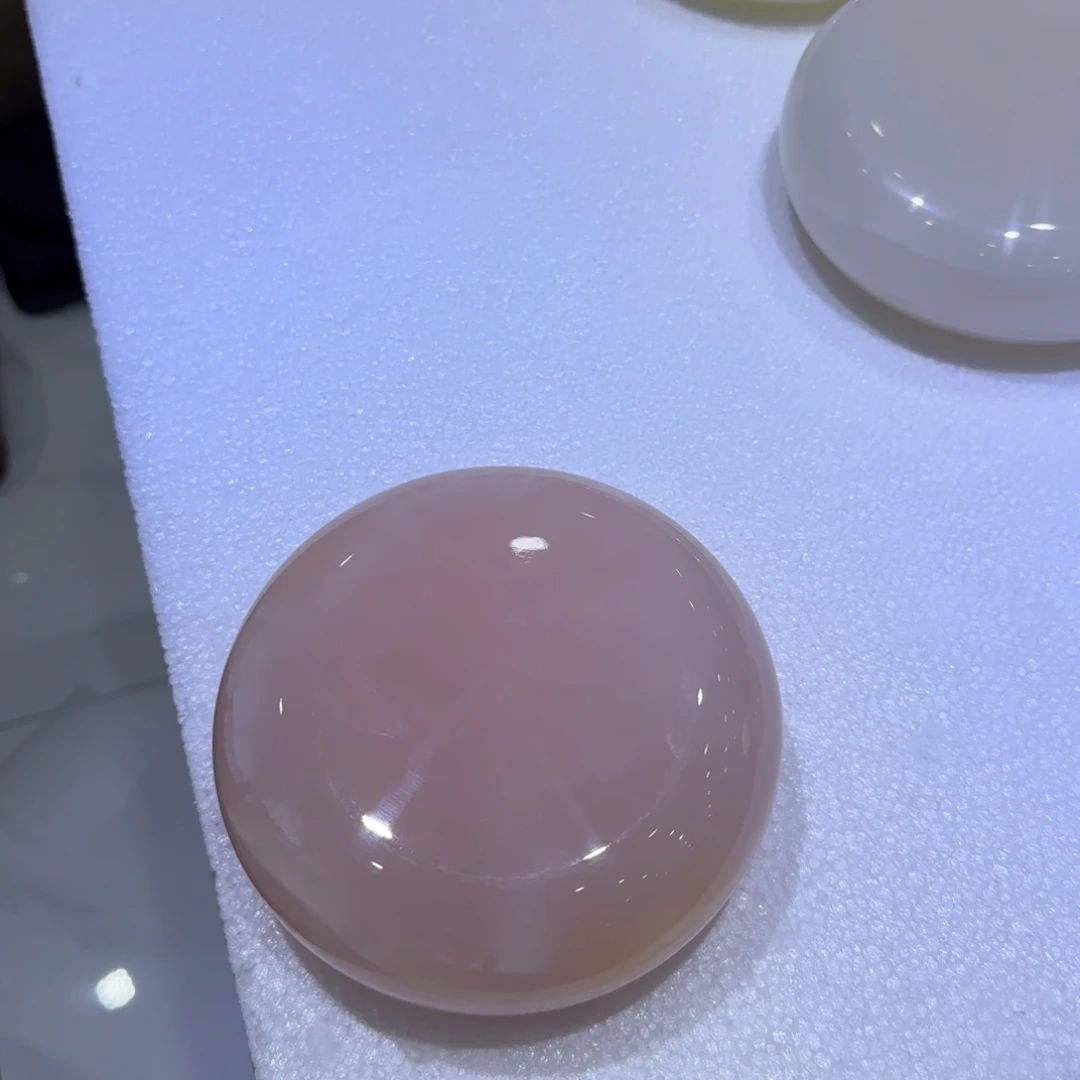 陈***皮石材粉色圆饼桌面摆件