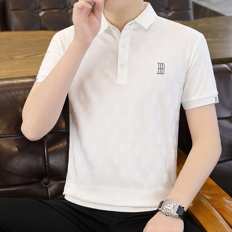 2025夏季男士潮流舒适棉质短袖翻领POLO衫韩版时尚修身T恤1305